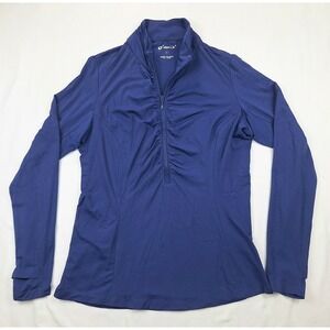 IBKUL Womens Small Blue Quarter Zip Mock Neck Cooling Long Sleeve Top Thumbholes